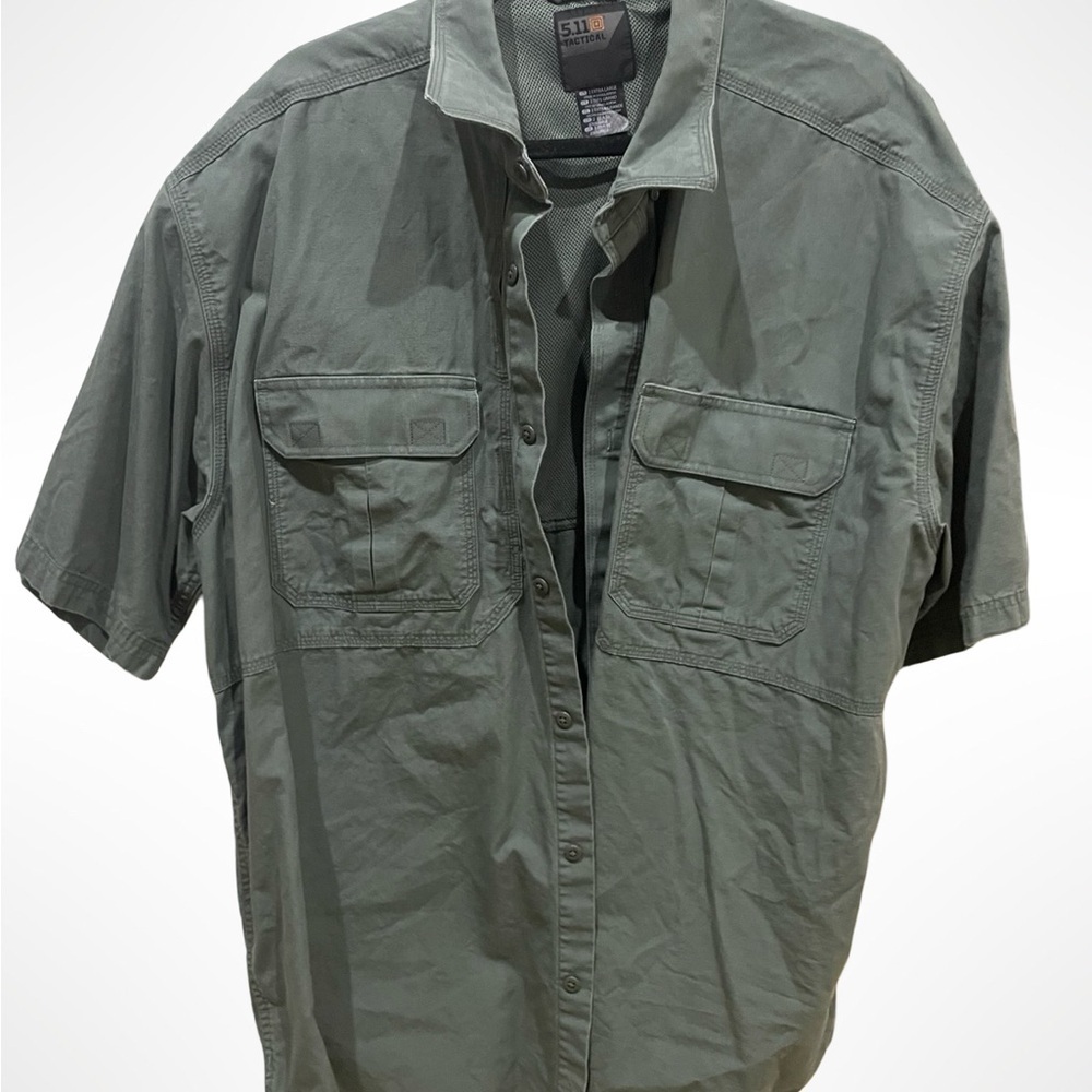 5.11 Tactical Mens 2XL‎ Short Sleeve Button Down Shirt Sage Green Mesh Vent Back